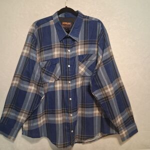 Woodland 2XL Shirt Flannel Blue Plaid Vintage Hunting Camping Outdoors Ranch